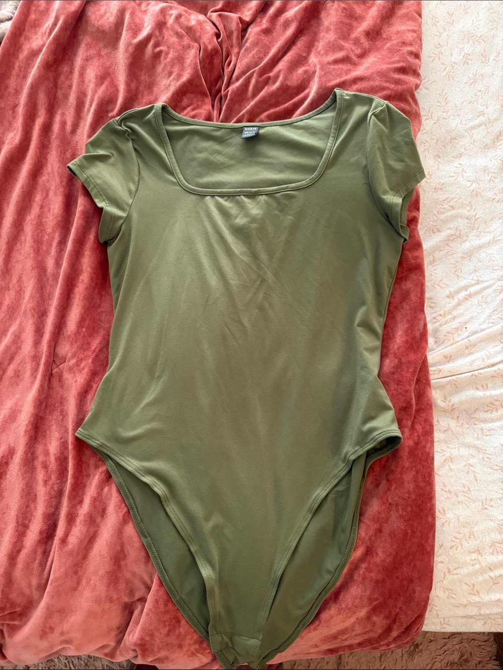 SHEIN Olive Green Short Sleeve Square Neck Bodysuit